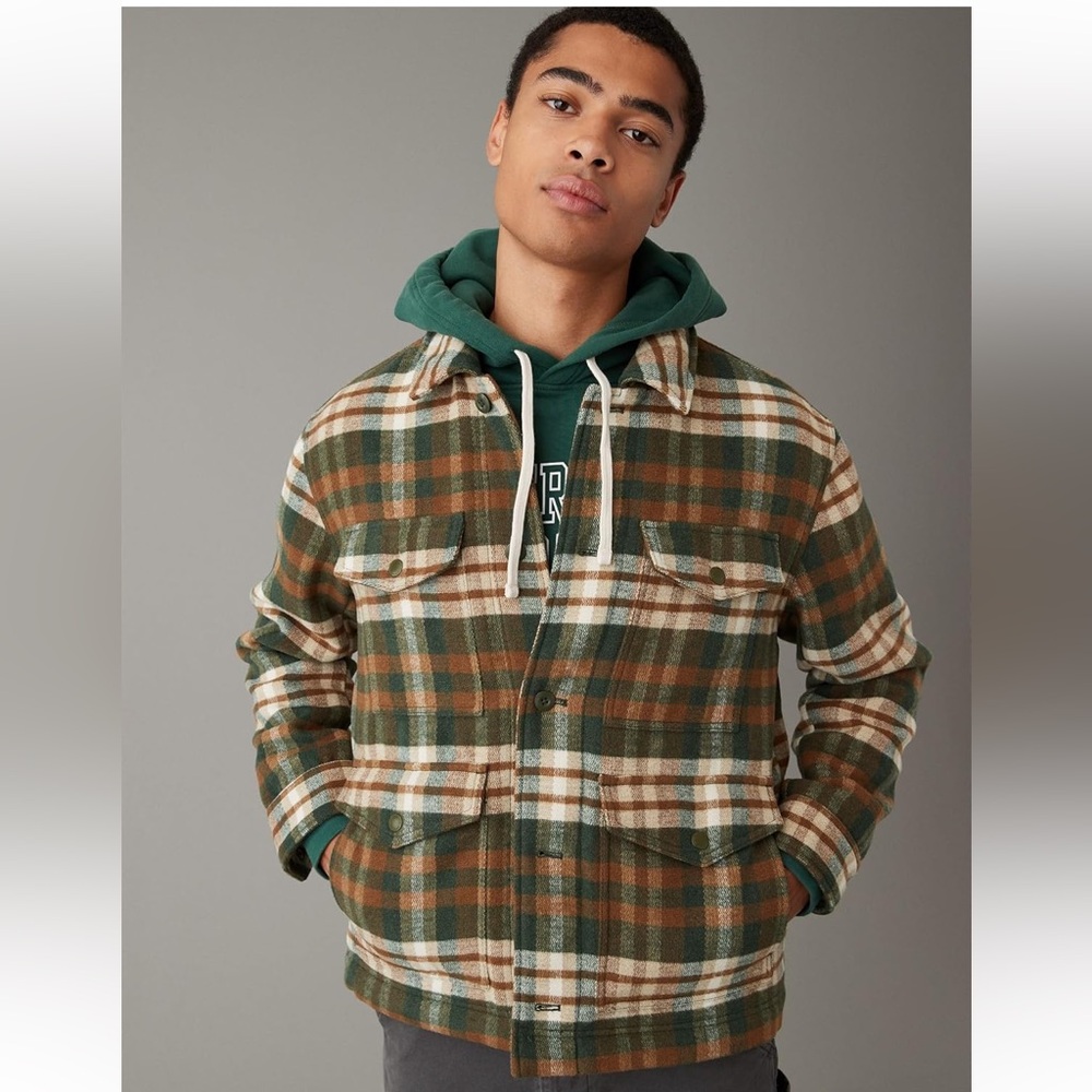 AE American Eagle Men's Plaid Button Down Shacket
